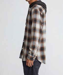 DARK SHADOW PLAID LONG SLEEVE HOODED SHIRT from PACSUN